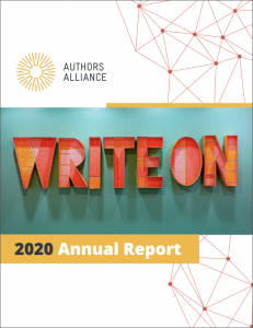 Authors Alliance's 2020 Annual Report Cover with the words "Write On"